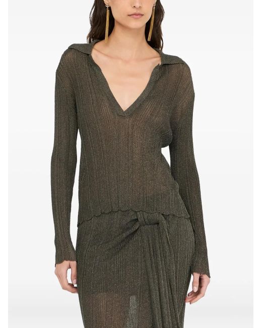 Liu Jo Green Lurex Polo Top