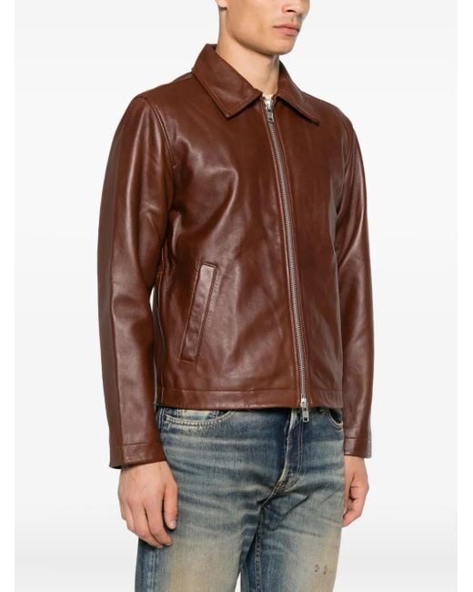 sunflower Brown Zip-Up Leather Jacket for men