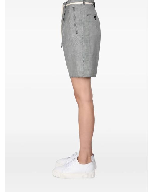 Aspesi Gray Pleated Check-Pattern Shorts