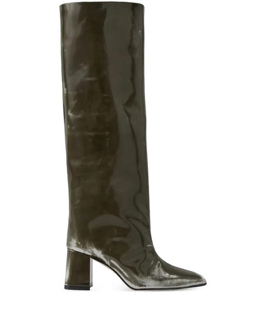 Miista Green 65Mm Finola Patent-Leather Square-Toe Boots