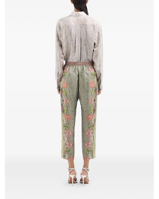 Pierre Louis Mascia Green Floral-Print Drawstring Trousers