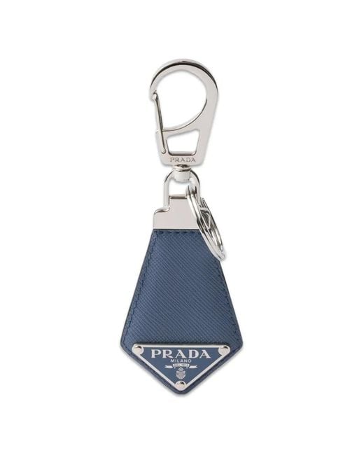 Prada Blue Saffiano Leather Keychain for men