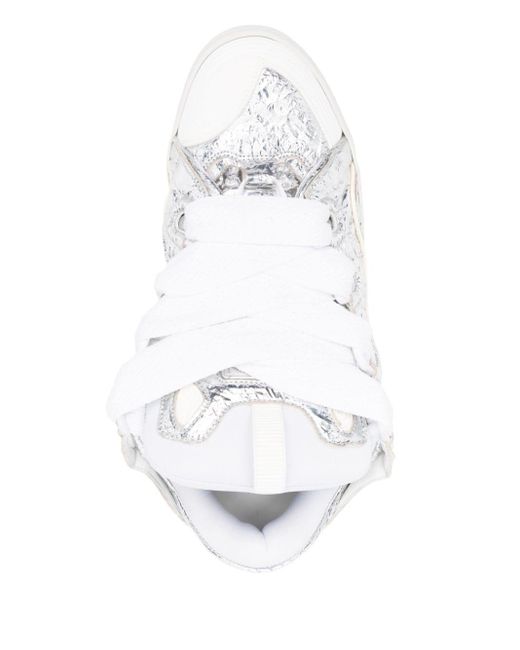 Lanvin White Curb Metallic Leather Sneakers