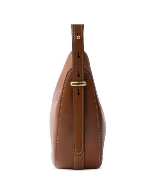 Prada White Small Arqué Leather Shoulder Bag