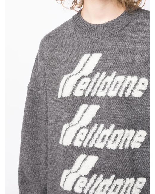 we11done Gray Pile Intarsia-Knit Logo Jumper