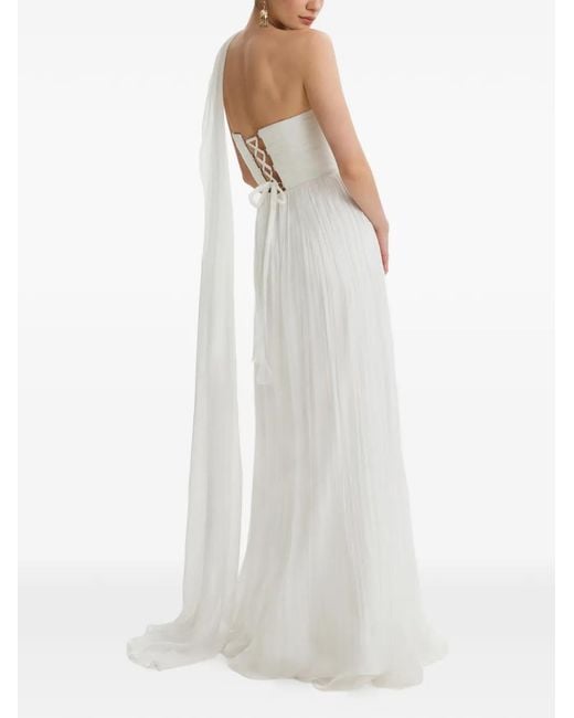 Framboise White Vondra One-Shoulder Pleated Maxi Dress