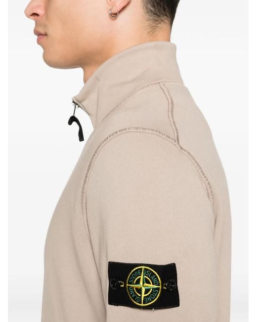 Stone Island Natural Zip-Up Logo-Patch Sweater for men