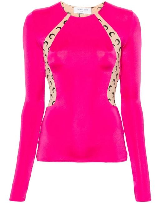 MARINE SERRE Regenerated Top Met Gedrapeerde Lange Mouwen in het Pink