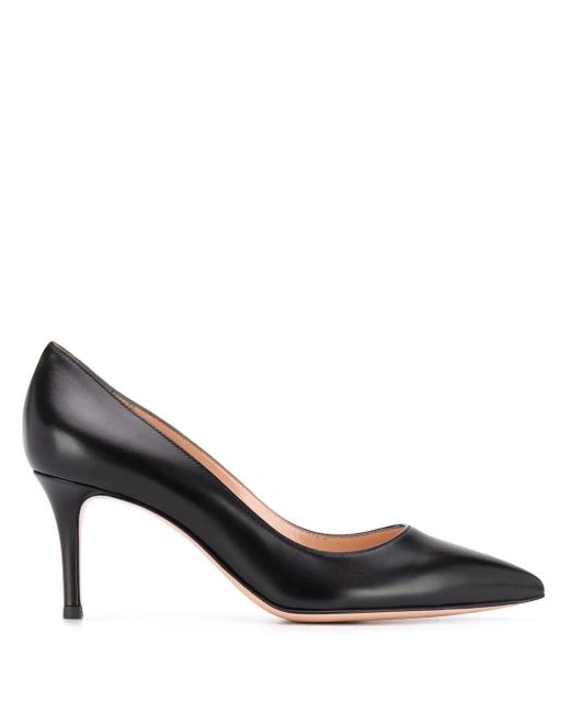Gianvito Rossi Black Pointed Mid-Heel Pumps