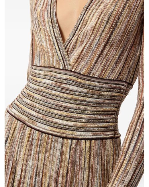 Missoni Natural Midi V-Neck Striped Dress