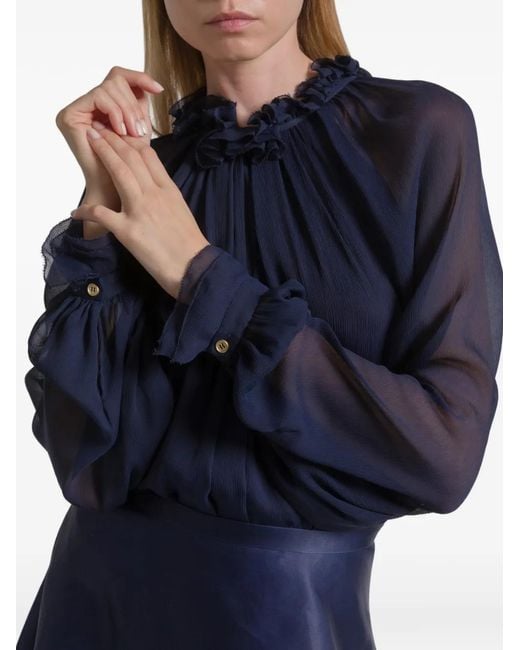Alberta Ferretti Blue Ruffled Blouse