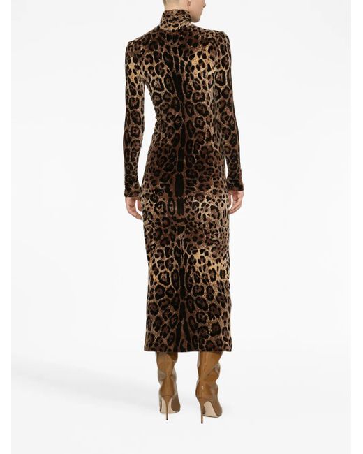 Dolce & Gabbana Brown Leopard Print Chenille Long Dress