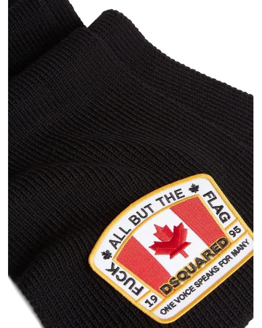 DSquared² Black Canadian Flag Knit Scarf for men