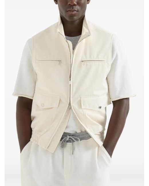 Brunello Cucinelli White Bonded Padded Gilet for men