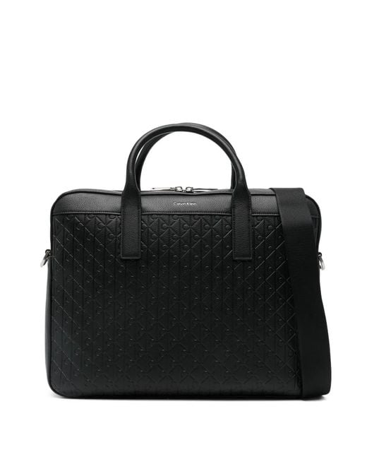 Calvin Klein Black Logo-Embossed Laptop Bag for men