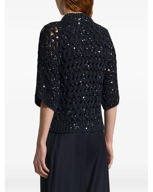 Peserico Black Sequin Zip-Up Cardigan