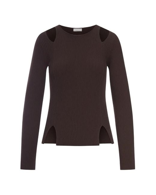 Roberto Collina Brown Ribbed Cut-Out Sweater