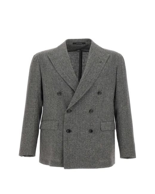 Tagliatore Gray Herringbone Double-Breasted Blazer for men