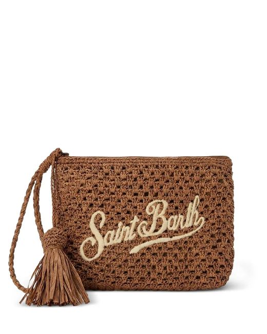 Mc2 Saint Barth Brown Logo-Embroidered Clutch Bag