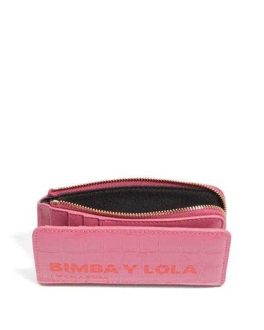 Bimba Y Lola Pink Crocodile-Effect Zip Wallet