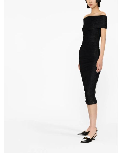 Philosophy Di Lorenzo Serafini Black Floral-Lace Off-Shoulder Midi Dress