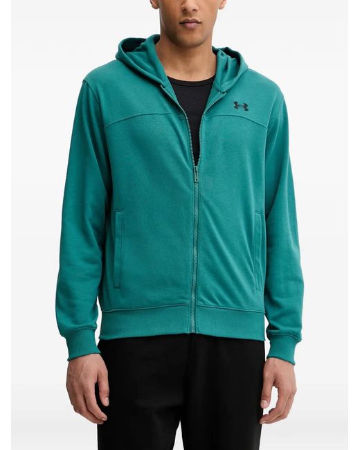 Under Armour Green Rival Zip-Up Logo-Embroidered Hoodie for men