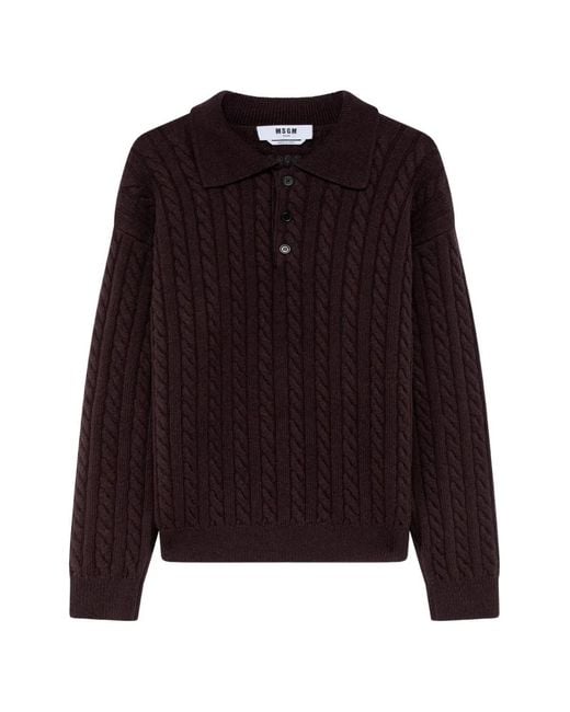 MSGM Purple Cable-Knit Polo Shirt for men
