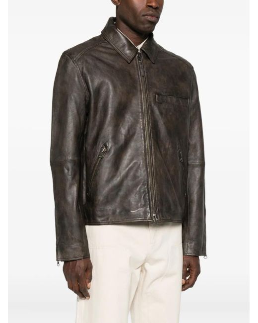 Samsøe & Samsøe Gray Sacliff X Zip-Front Leather Jacket for men