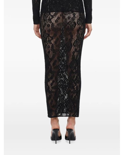 Wolford Black Lace-Patterned Semi-Sheer Midi Pencil Skirt