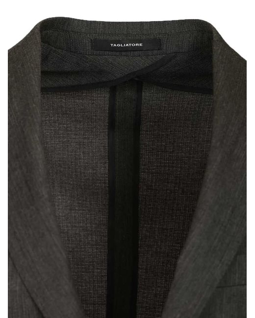 Tagliatore Black Notched-Lapel Single-Breasted Suit for men
