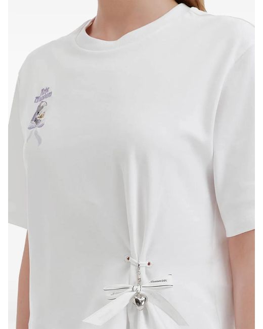 Musium Div. White Graphic-Print Ribbon-Detail T-Shirt