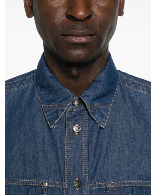Versace Blue Logo-Embroidered Shirt for men
