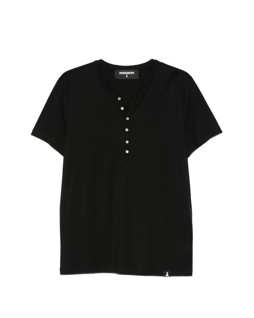 Patrizia Pepe Black Buttoned T-Shirt for men