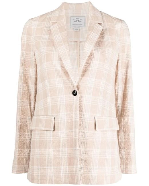 Woolrich Natural Seersucker Double-Breasted Check Blazer