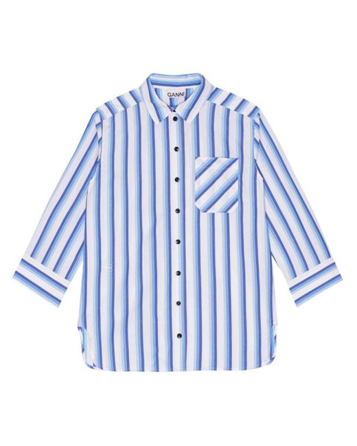 Ganni Blue Striped Organic Cotton Shirt