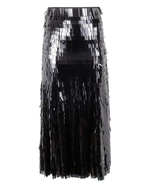 Self-Portrait Black Sequin Midi Skirt