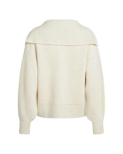 Karl Lagerfeld White Wide-Collar V-Neck Sweater