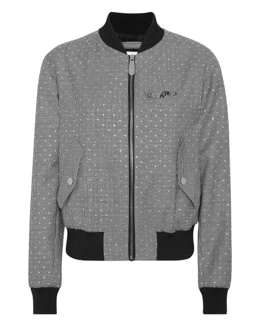 Philipp Plein Gray Cropped Bomber Jacket