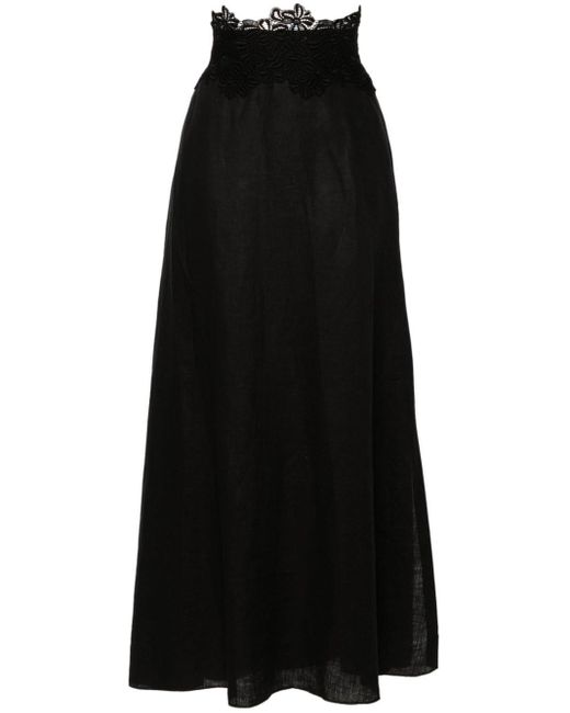 Ermanno Scervino Black Floral-lace Linen Midi Skirt