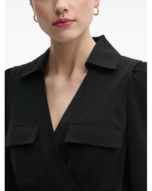 DKNY Black Wrap-Front Long-Sleeve Mini Dress