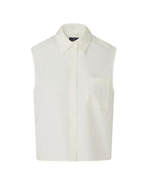Conte Of Florence White Sleeveless Embroidered-Logo Shirt