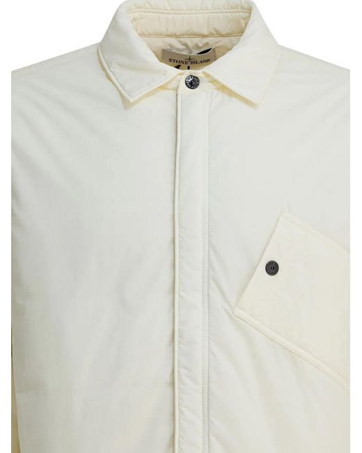 Stone Island White Pocket-Patch Overshirt for men