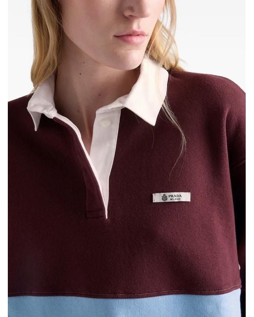 Prada Long-Sleeved Cotton Fleece Polo Shirt in Purple | Lyst UK