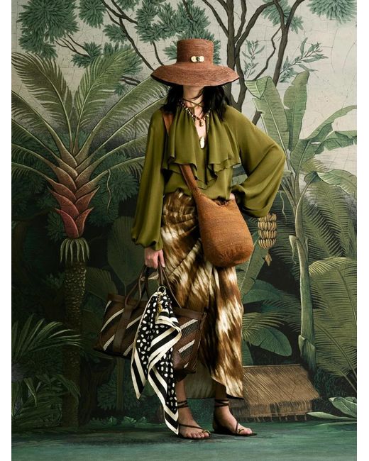 Johanna Ortiz Brown Expedition Draped Linen Skirt