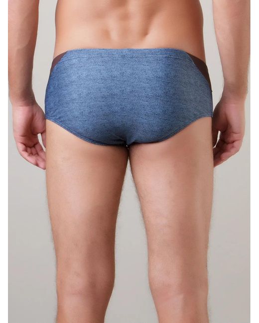 Amir Slama Blue Denim-Print Swim Trunks for men