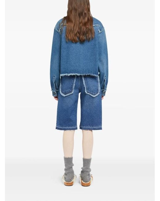Alanui Blue Pacific Roads Frayed-Hem Denim Shirt