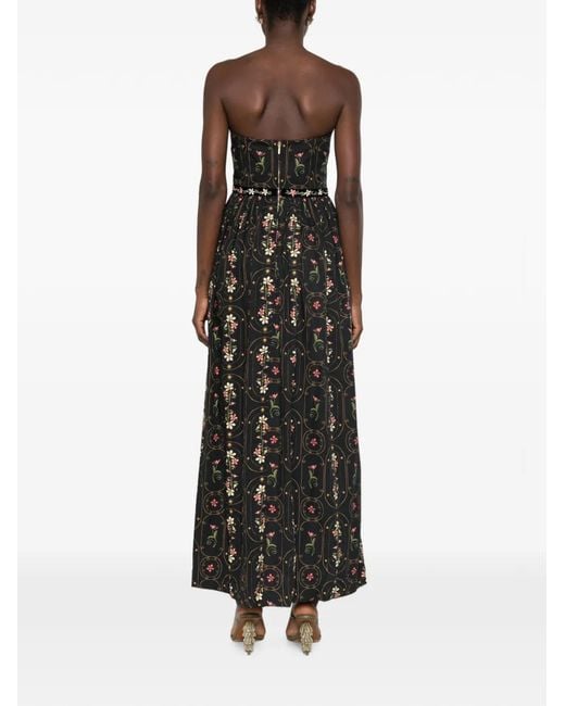 Agua Bendita Black Lienzo Strapless Floral-Print Maxi Dress