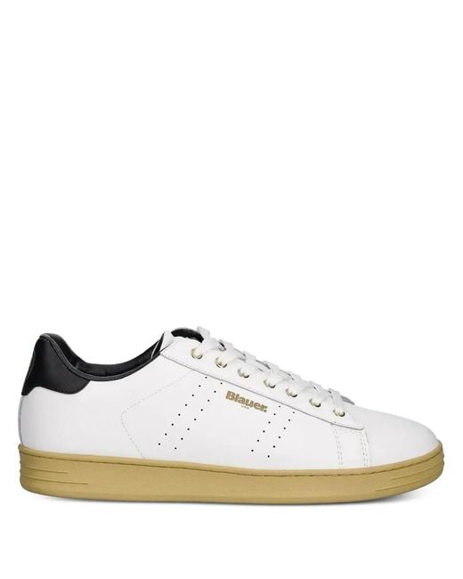 Blauer White Leather Sneakers for men