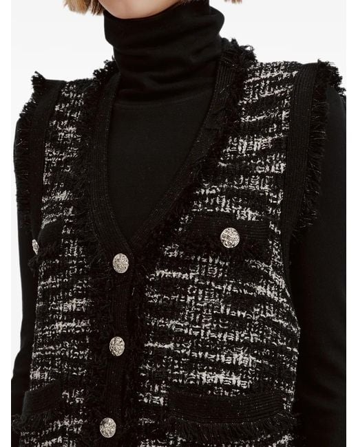 B+ AB Black Fringe-Trim Button-Up Gilet