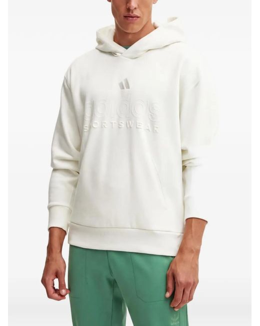 Adidas White Logo-Embossed Hoodie for men